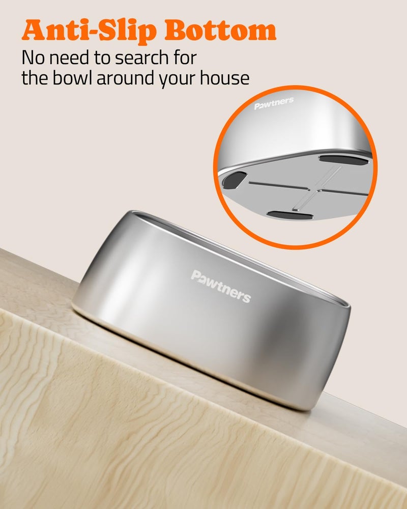 Pawtners 4L Large Stainless Steel Dog Bowls, Dog Water and Food Bowl for Large Breed Dogs with Non-Slip Base, Metal Pet Bowls Easy to Clean, Indoor Outdoor Use, 135oz, Silver - Image 3