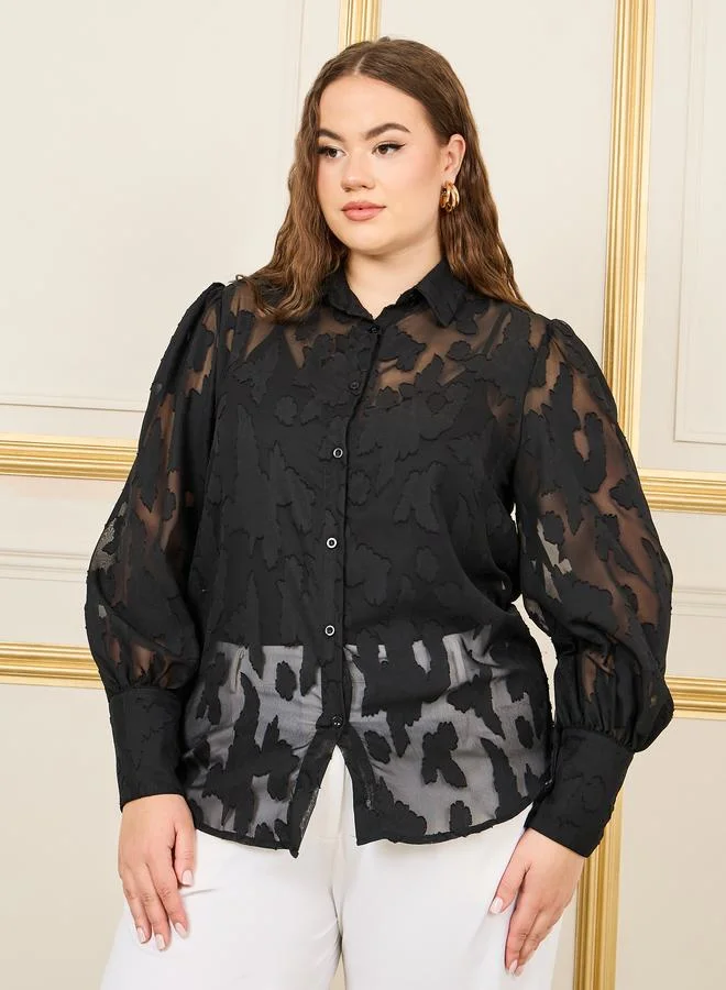 ستايلي Plus Sheer Burnout Texture Regular Fit Shirt