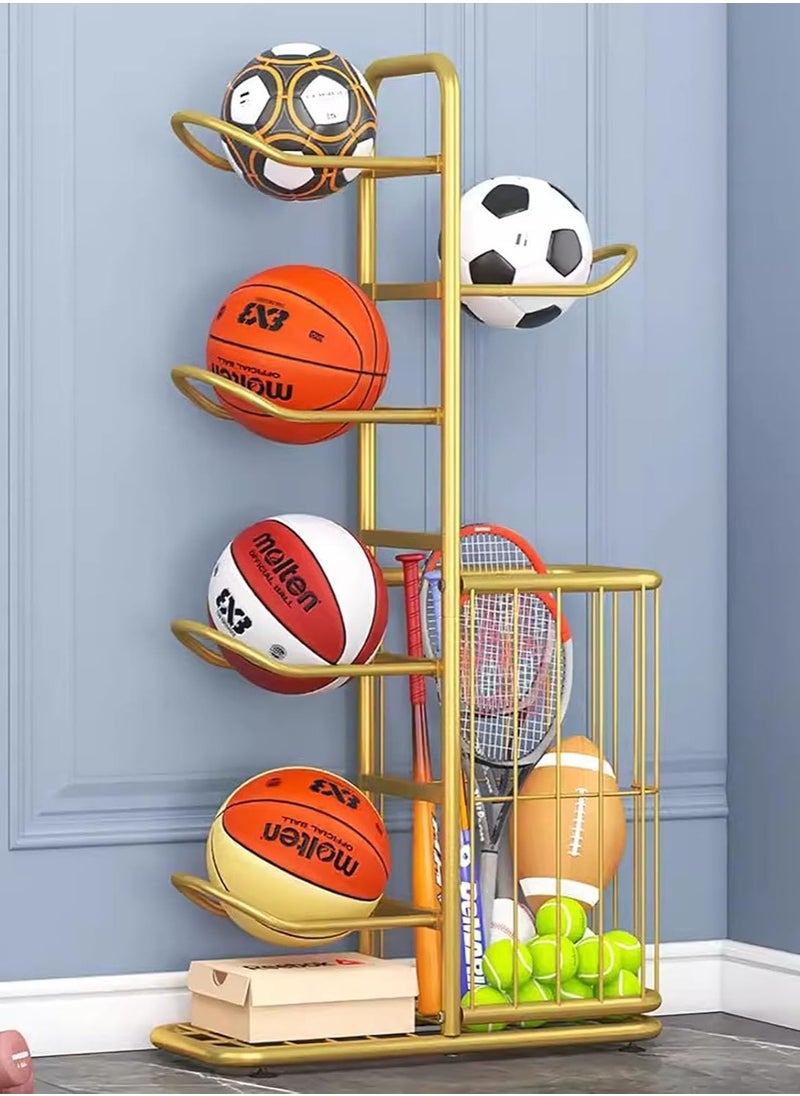 AIWANTO Multifunctional Sports Storage Rack Basketball Soccer Volleyball Badminton Racket Cricket Football Indoor Home Simple Design Gold 116 CM  - Image 1