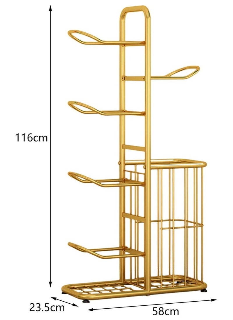 AIWANTO Multifunctional Sports Storage Rack Basketball Soccer Volleyball Badminton Racket Cricket Football Indoor Home Simple Design Gold 116 CM  - Image 4
