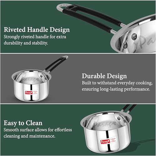 Parage 3 Pieces Stainless Steel Sauce Pan, Tea Pan, Milk Pan Heavy Guage With Heat-Resistant Wire Handle Induction & Gas Stove Friendly (1 LTR, 1.25 LTR, 1.75 LTR, Silver),4 Liter - Image 4