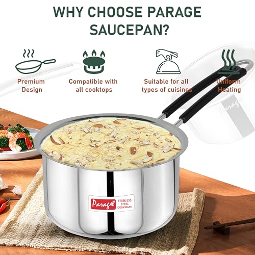 Parage 3 Pieces Stainless Steel Sauce Pan, Tea Pan, Milk Pan Heavy Guage With Heat-Resistant Wire Handle Induction & Gas Stove Friendly (1 LTR, 1.25 LTR, 1.75 LTR, Silver),4 Liter - Image 3