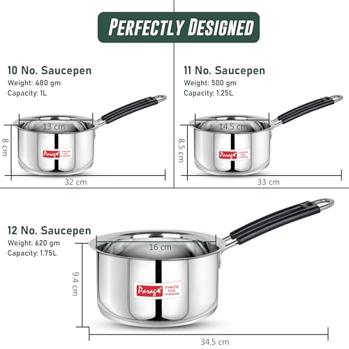Parage 3 Pieces Stainless Steel Sauce Pan, Tea Pan, Milk Pan Heavy Guage With Heat-Resistant Wire Handle Induction & Gas Stove Friendly (1 LTR, 1.25 LTR, 1.75 LTR, Silver),4 Liter - Image 2
