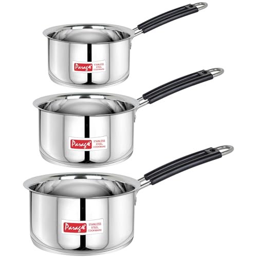 Parage 3 Pieces Stainless Steel Sauce Pan, Tea Pan, Milk Pan Heavy Guage With Heat-Resistant Wire Handle Induction & Gas Stove Friendly (1 LTR, 1.25 LTR, 1.75 LTR, Silver),4 Liter - Image 1