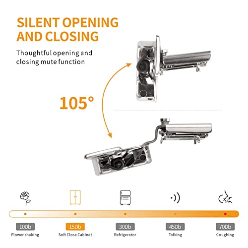 Chibery 10 Pack 1-1/4" 4D Overlay Soft Close Concealed Hinges for Face Frame Door, Control Closing Speed, Smooth Slow Self Close Hinges, Satin Nickel, 105° Open Angle Stainless Steel Cabinet Hinges - Image 3