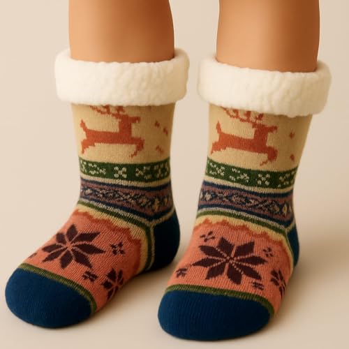 CLUZE Kids Winter Anti-Skid Socks with Sherpa Lining, Warm Fleece Cuff, Cute Designs – Boys & Girls Age 5–7 Years (Pack of 2/4/6) (IN, Age, 5 Years, 7 Years, 6, Multicolor) - Image 3