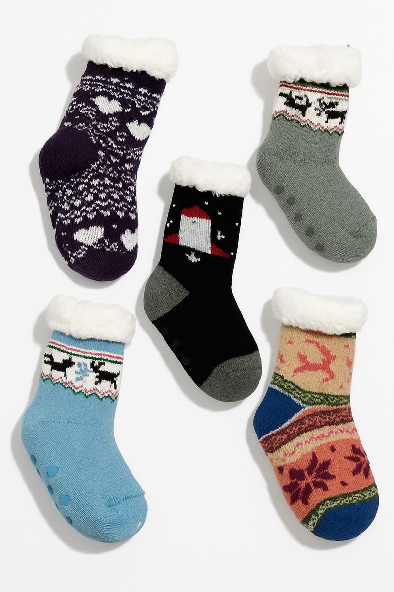 CLUZE Kids Winter Anti-Skid Socks with Sherpa Lining, Warm Fleece Cuff, Cute Designs – Boys & Girls Age 5–7 Years (Pack of 2/4/6) (IN, Age, 5 Years, 7 Years, 6, Multicolor) - Image 5