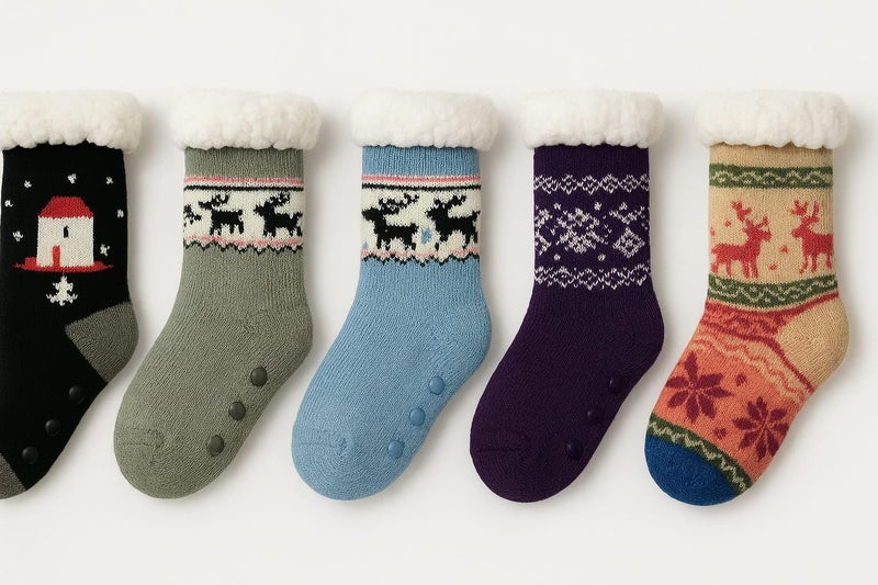 CLUZE Kids Winter Anti-Skid Socks with Sherpa Lining, Warm Fleece Cuff, Cute Designs – Boys & Girls Age 5–7 Years (Pack of 2/4/6) (IN, Age, 5 Years, 7 Years, 6, Multicolor) - Image 2