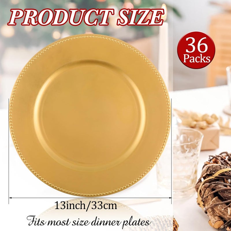 Jinei 36 Pack Beaded Charger Plates 13 Inch Round Charger Plates Vintage Table Decoration Reusable Dinner Tray for Table St Patricks Day Easter Wedding Holiday Party DecorationGold - Image 2