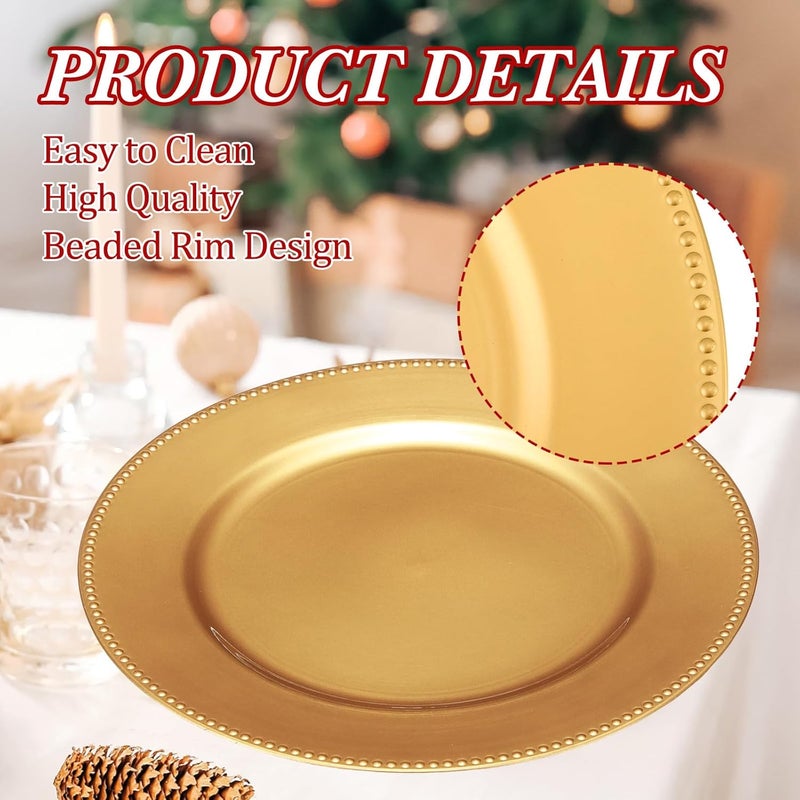 Jinei 36 Pack Beaded Charger Plates 13 Inch Round Charger Plates Vintage Table Decoration Reusable Dinner Tray for Table St Patricks Day Easter Wedding Holiday Party DecorationGold - Image 3