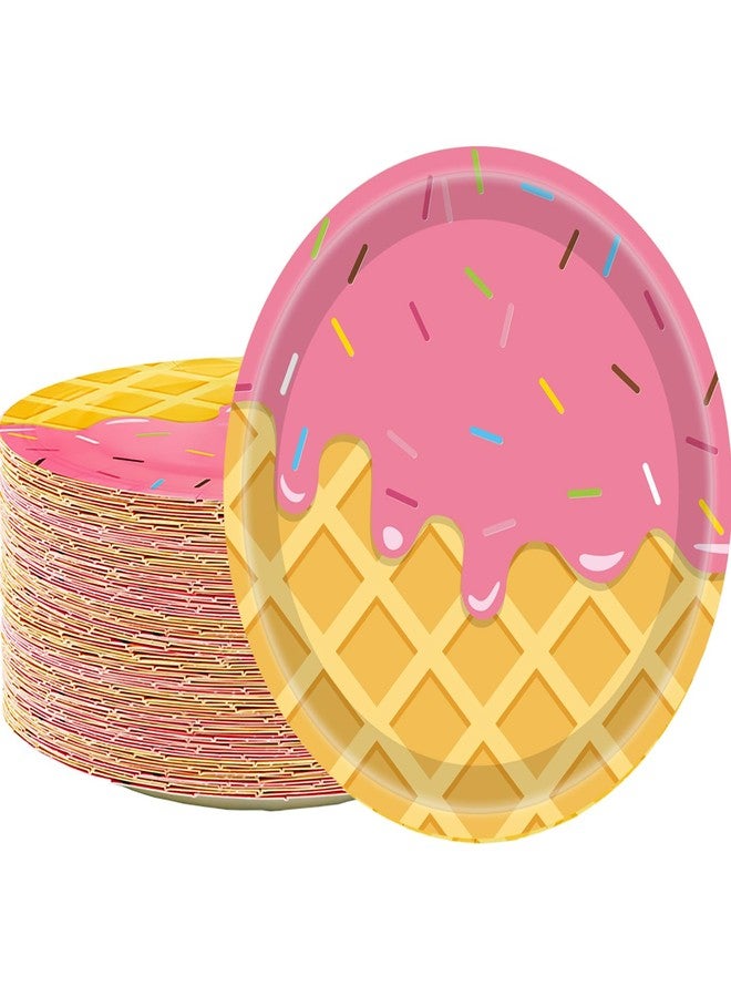 HSPAIDYP 50 Pcs Ice Cream Party Supplies Ice Cream Paper Plates,7" Ice Cream Dessert Plates Sweet One Popsicle Plates for Ice Cream Popsicle Themed Girls Ice Cream Birthday Party Decorations (pink) - Image 1