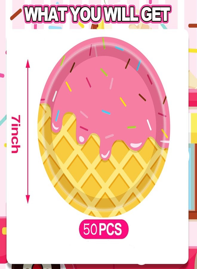 HSPAIDYP 50 Pcs Ice Cream Party Supplies Ice Cream Paper Plates,7" Ice Cream Dessert Plates Sweet One Popsicle Plates for Ice Cream Popsicle Themed Girls Ice Cream Birthday Party Decorations (pink) - Image 3