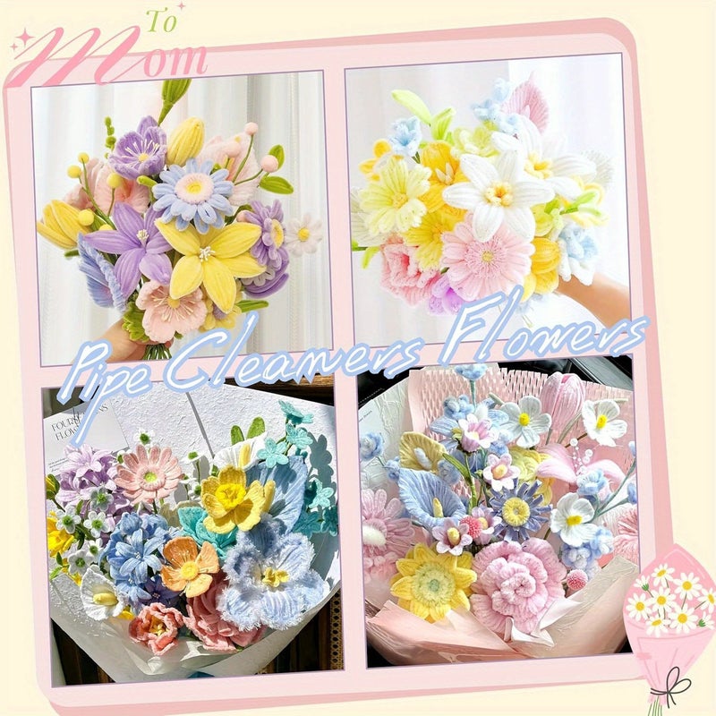 874 Pcs Green Pipe Cleaners Kit With Step By Step Video For Flower Bouquet Crafts - Image 2