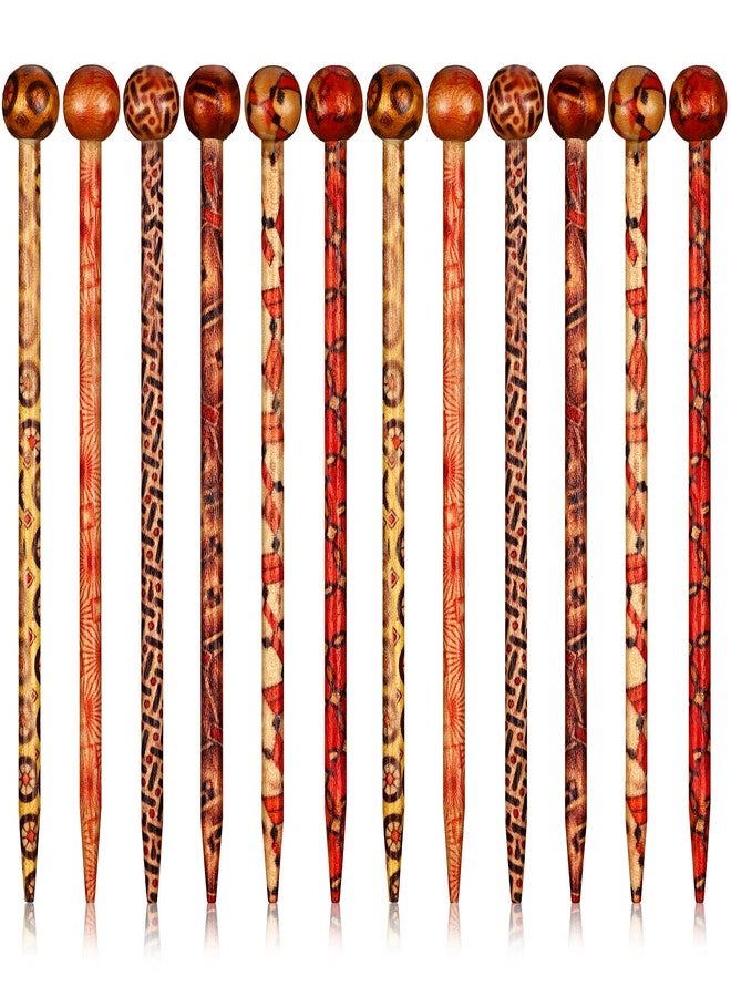 Cindeer عصي شعر خشبية من Cindeer 12 قطعة بالجملة، دبابيس شعر يابانية صينية عتيقة للنساء، عيدان شعر زخرفية عتيقة لملحقات تسريحات bun، 6 أنماط - Image 1