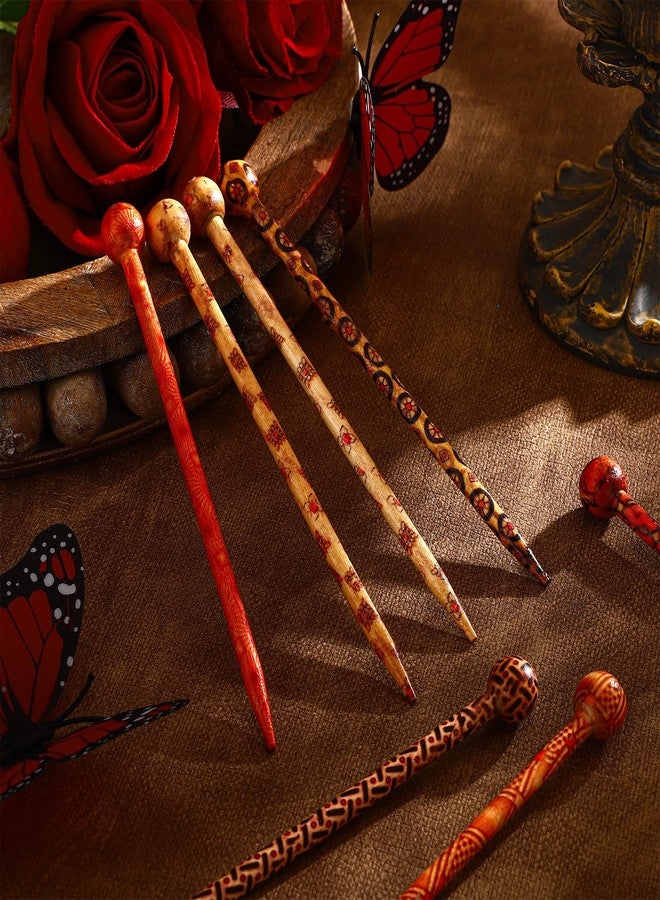 Cindeer عصي شعر خشبية من Cindeer 12 قطعة بالجملة، دبابيس شعر يابانية صينية عتيقة للنساء، عيدان شعر زخرفية عتيقة لملحقات تسريحات bun، 6 أنماط - Image 3