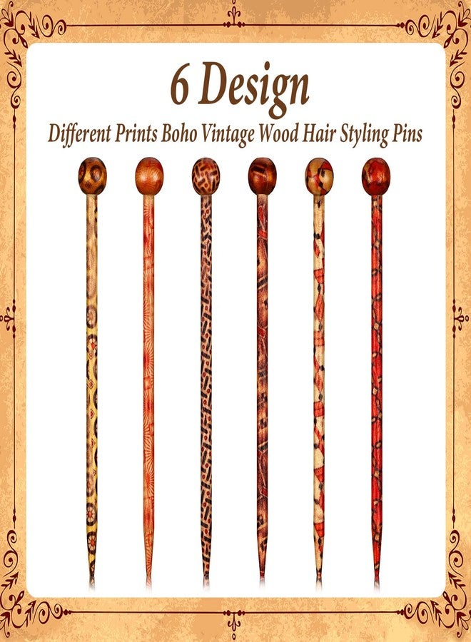 Cindeer عصي شعر خشبية من Cindeer 12 قطعة بالجملة، دبابيس شعر يابانية صينية عتيقة للنساء، عيدان شعر زخرفية عتيقة لملحقات تسريحات bun، 6 أنماط - Image 4