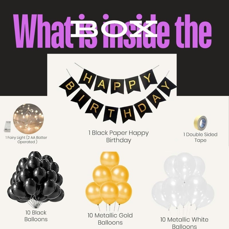 FOOGAA "Black & Gold Birthday Decor - 33-Piece Set: Balloons, Happy Birthday Banner, White Balloons - Perfect Party Decorations for Any Celebration" - Image 2