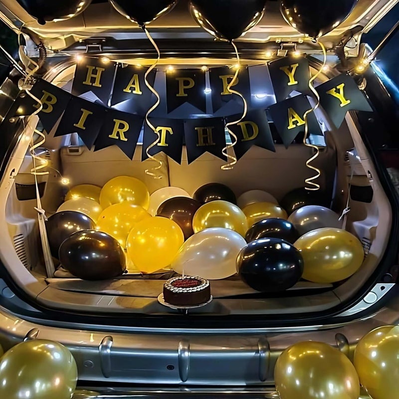 FOOGAA "Black & Gold Birthday Decor - 33-Piece Set: Balloons, Happy Birthday Banner, White Balloons - Perfect Party Decorations for Any Celebration" - Image 1
