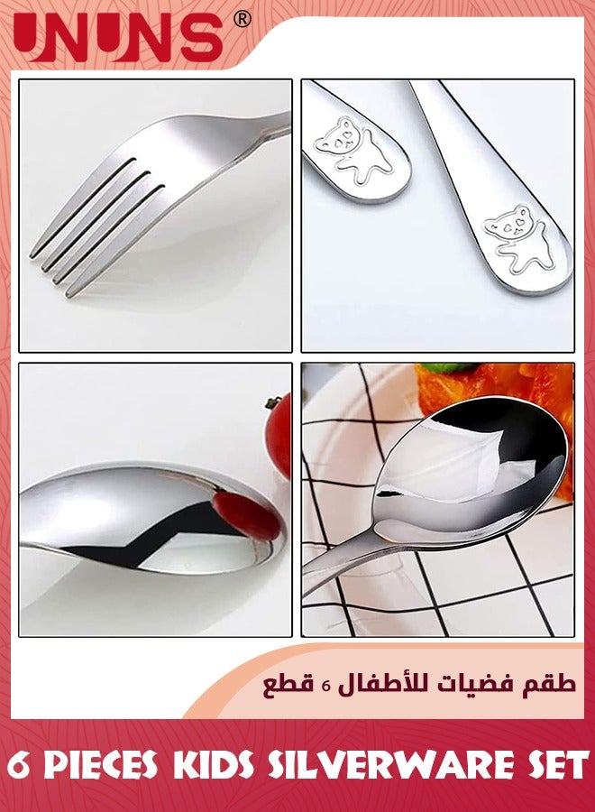 UNUNS Kids Silverware Set,6 Pieces Stainless Steel Kids Cutlery Set/Toddler Utensils/Flatware-2 Forks,2 Safe Dinner Knives,2 Dinner Spoons,Mirror Polished,Dishwasher Safe,Little Bear Flatware Set - Image 3