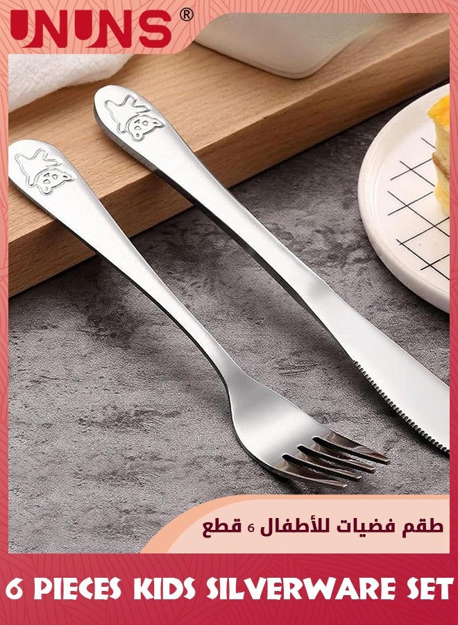 UNUNS Kids Silverware Set,6 Pieces Stainless Steel Kids Cutlery Set/Toddler Utensils/Flatware-2 Forks,2 Safe Dinner Knives,2 Dinner Spoons,Mirror Polished,Dishwasher Safe,Little Bear Flatware Set - Image 5