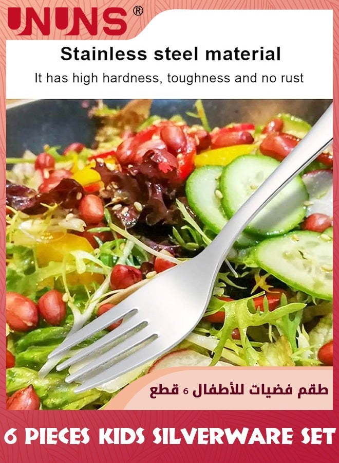 UNUNS Kids Silverware Set,6 Pieces Stainless Steel Kids Cutlery Set/Toddler Utensils/Flatware-2 Forks,2 Safe Dinner Knives,2 Dinner Spoons,Mirror Polished,Dishwasher Safe,Little Bear Flatware Set - Image 2