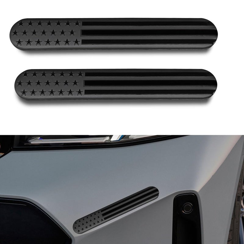 LHDOS 2PCS USA American Metal Flag Auto Fenders Emblem Sticker 6x 1 Adhesive Sport Badge 3D Embossed US Flag Car Decal Sticker Patriotic Car Badge Decal Bumper Sticker for Auto SUV Window Black - Image 3