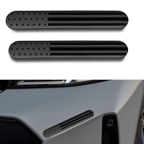 LHDOS 2PCS USA American Metal Flag Auto Fenders Emblem Sticker 6x 1 Adhesive Sport Badge 3D Embossed US Flag Car Decal Sticker Patriotic Car Badge Decal Bumper Sticker for Auto SUV Window Black - Image 1
