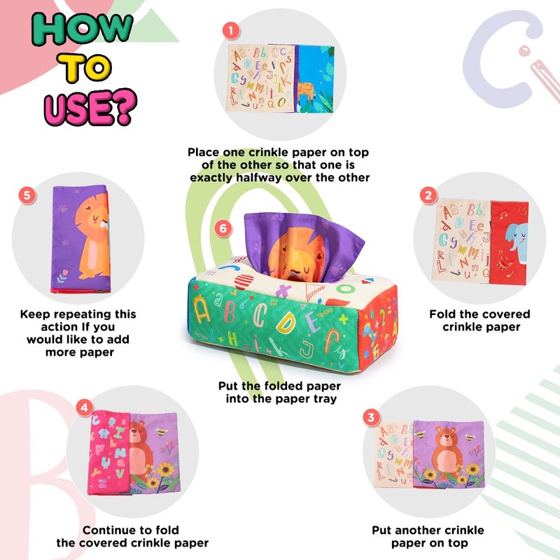 URMYWO Baby Tissue Box Toy, Montessori Baby Toys for 6-12 Months 1 Year Old Boy Girl, Soft Crinkle Sensory Toys for Infant Toddlers, Stocking Stuffers, Baby Boy Girl Gifts - Image 3