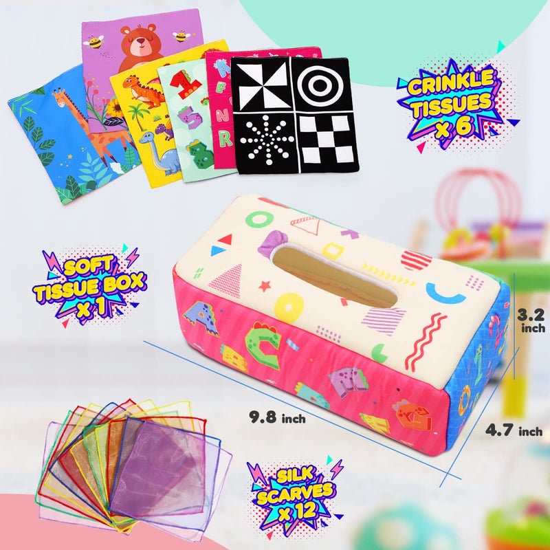URMYWO Baby Tissue Box Toy, Montessori Baby Toys for 6-12 Months 1 Year Old Boy Girl, Soft Crinkle Sensory Toys for Infant Toddlers, Stocking Stuffers, Baby Boy Girl Gifts - Image 4