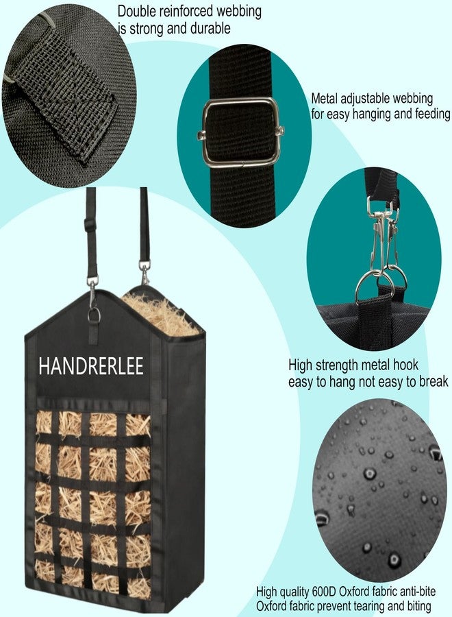 HANDRERLEE Hay Bags for Horses, 1PCS Slow Feed Hay Bags for Goats, Sheep, Donkey, Two-Sided Premium Oxford Hay Feed Bags and High Strength Metal Clasp, Easy to Hang with Adjustable Strap(Black, Large 1 Pack) - Image 3