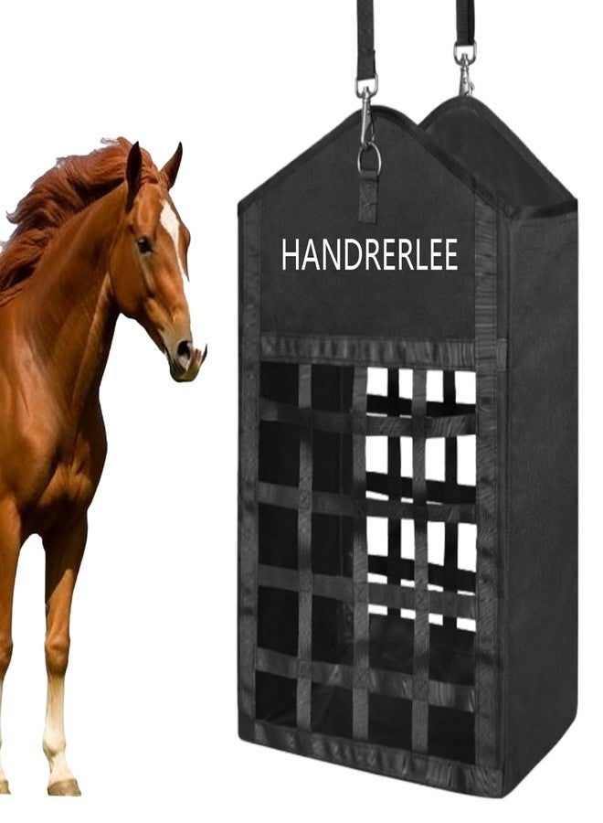 HANDRERLEE Hay Bags for Horses, 1PCS Slow Feed Hay Bags for Goats, Sheep, Donkey, Two-Sided Premium Oxford Hay Feed Bags and High Strength Metal Clasp, Easy to Hang with Adjustable Strap(Black, Large 1 Pack) - Image 1