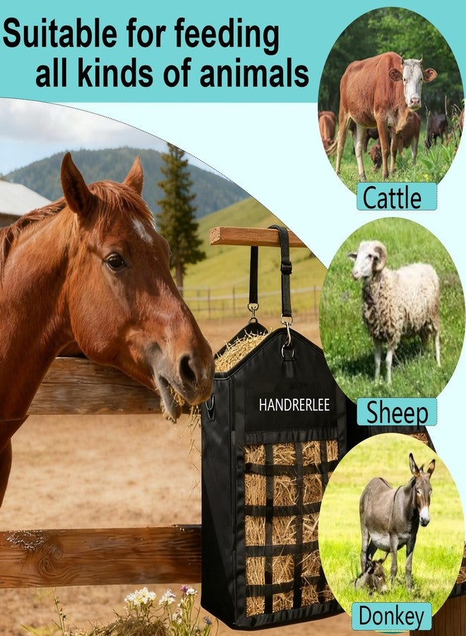 HANDRERLEE Hay Bags for Horses, 1PCS Slow Feed Hay Bags for Goats, Sheep, Donkey, Two-Sided Premium Oxford Hay Feed Bags and High Strength Metal Clasp, Easy to Hang with Adjustable Strap(Black, Large 1 Pack) - Image 5