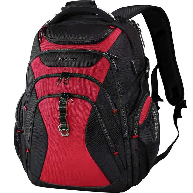 KROSER Travel Laptop Backpack 173 Inch XL Computer Backpack with Hard Shell Saferoom RFID Pockets WaterRepellent Business College Daypack Stylish Bag for MenWomenBlack Red - Image 2