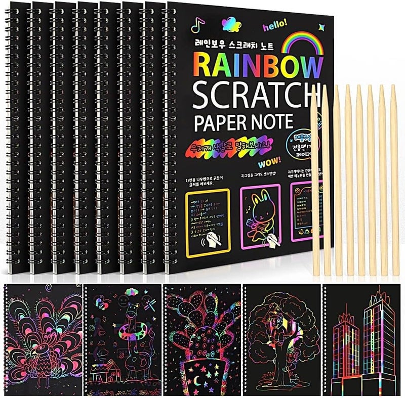 KRYTONE�.Fx A4 Drawing Book 10 Pages Rainbow Scratch Paper Notes Scratch Art Activity Books 10.5 X 7.5 inches Scratch Magic Doodle Note Pad for Kids Arts and Crafts Perfect Travel Activity (10) - Image 2
