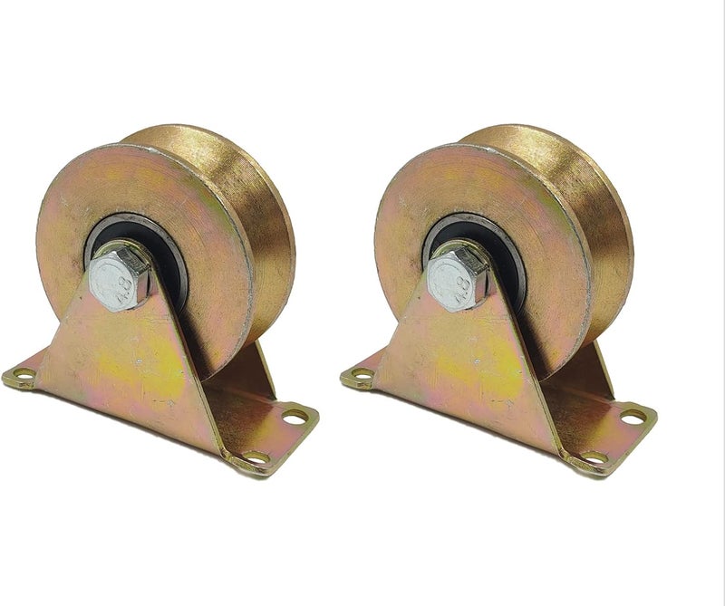 MLHpeak V-Type Groove Wheel, Heavy Duty Rigid Caster with Bracket, for Inverted Track, Rolling Gate, Sliding Gate, Industrial Machines, Wire Rope Rail, Pack of 2 (3 inch V-Type) - Image 1