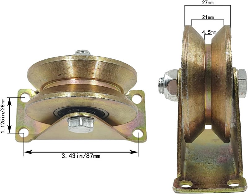 MLHpeak V-Type Groove Wheel, Heavy Duty Rigid Caster with Bracket, for Inverted Track, Rolling Gate, Sliding Gate, Industrial Machines, Wire Rope Rail, Pack of 2 (3 inch V-Type) - Image 2