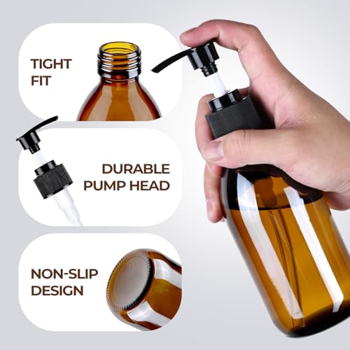 Homepicker 8 oz Amber Glass Soap Dispenser, 250ml Glass Pump Bottle for Body Lotion Massage Oil, Refillable Empty Hand and Dish Soap Dispensers Set with Labels - 3 Pack - Image 5