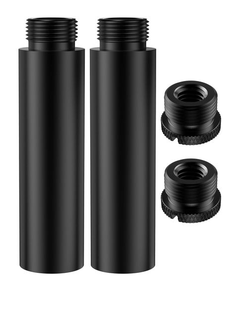 Mic Stand Extension Tube, 2 Pieces 5/8" Thread Microphone Extension Pipe, Mic Extender with 2 Pcs 3/8" to 5/8" Metal Adapter for Desk Mic Boom Arm Stand, Compatible with Shure SM7B, MV7, Blue Yeti
