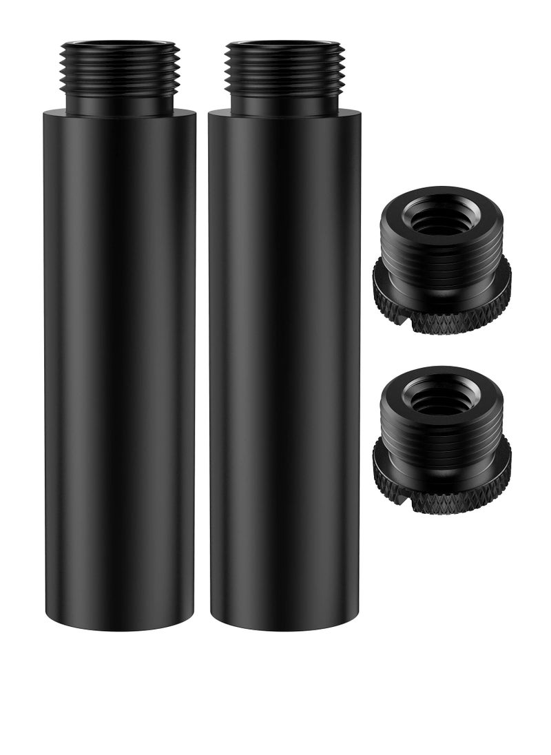 Mic Stand Extension Tube, 2 Pieces 5/8" Thread Microphone Extension Pipe, Mic Extender with 2 Pcs 3/8" to 5/8" Metal Adapter for Desk Mic Boom Arm Stand, Compatible with Shure SM7B, MV7, Blue Yeti
