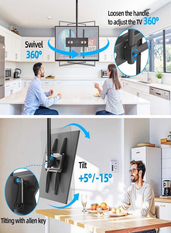 USX STAR Ceiling Outdoor TV Mount for 26-65 inch TVs, 360° Swivel Full Motion Ceiling Mount TV Bracket, Height Adjustable, Tilt TVs Ceilings Mounts, Supports up to 110 Lbs, Max VESA 400x400mm - Image 2