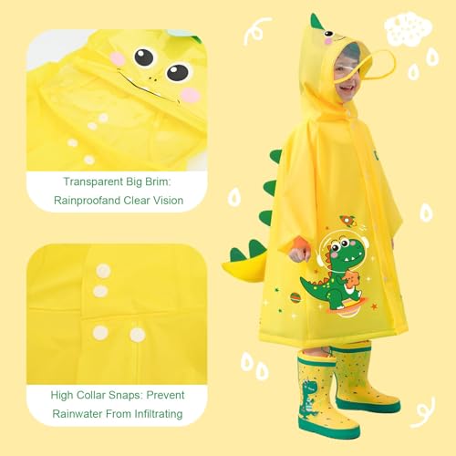 Bold N Elegant 3D Kids Cartoon Soft Luxurious Waterproof Raincoat Rain Jacket Rain Suit with Backpack Space and a complimatory Storage Pouch for Kids Boys n Girls (IN, Age, 2 Years, 4 Years, Yellow) - Image 3