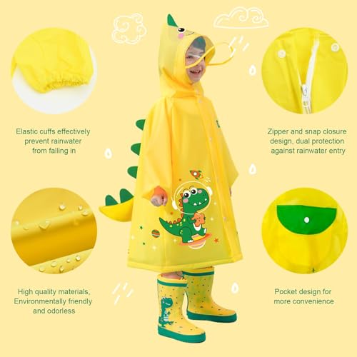 Bold N Elegant 3D Kids Cartoon Soft Luxurious Waterproof Raincoat Rain Jacket Rain Suit with Backpack Space and a complimatory Storage Pouch for Kids Boys n Girls (IN, Age, 2 Years, 4 Years, Yellow) - Image 5