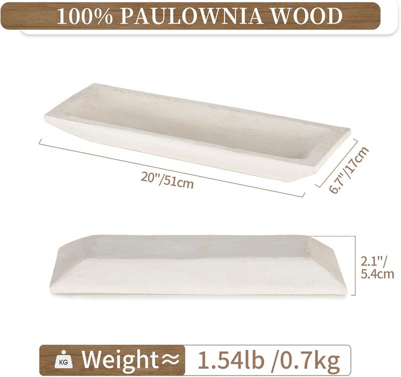 Hanobe Decorative Wood Dough Bowl Large Long Wooden Centerpiece Table Decorations Natural Candle Holder Tray Decor Rustic Unfinished Centerpieces for Dining Room Kitchen Fruit Bowls - Image 4