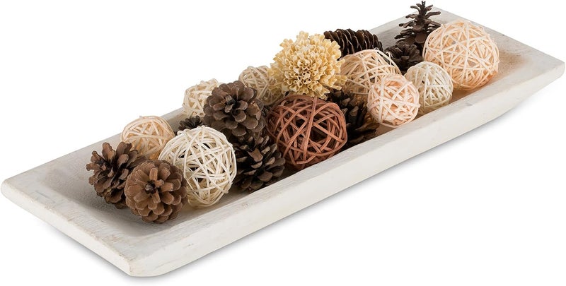 Hanobe Decorative Wood Dough Bowl Large Long Wooden Centerpiece Table Decorations Natural Candle Holder Tray Decor Rustic Unfinished Centerpieces for Dining Room Kitchen Fruit Bowls - Image 1