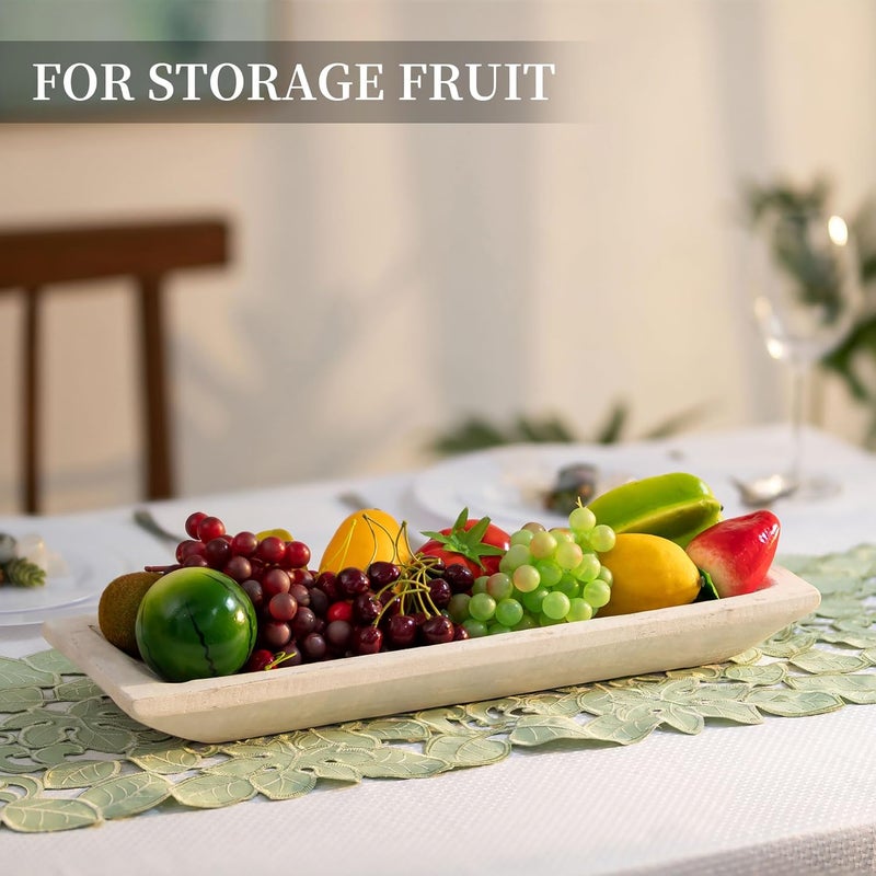 Hanobe Decorative Wood Dough Bowl Large Long Wooden Centerpiece Table Decorations Natural Candle Holder Tray Decor Rustic Unfinished Centerpieces for Dining Room Kitchen Fruit Bowls - Image 2