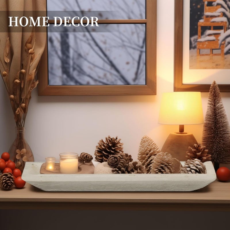 Hanobe Decorative Wood Dough Bowl Large Long Wooden Centerpiece Table Decorations Natural Candle Holder Tray Decor Rustic Unfinished Centerpieces for Dining Room Kitchen Fruit Bowls - Image 3