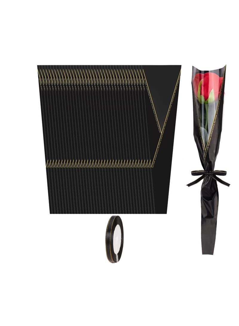 100Pcs Single Flower Sleeves, Rose Wrapping Bags Waterproof Single Flower Packaging Bags with Ribbons for Mother's Day, Wedding, Birthday, Florist Supplies - Image 1