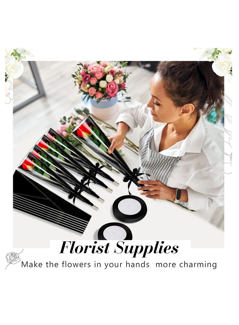100Pcs Single Flower Sleeves, Rose Wrapping Bags Waterproof Single Flower Packaging Bags with Ribbons for Mother's Day, Wedding, Birthday, Florist Supplies - Image 4