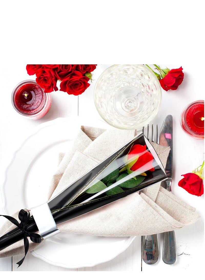 100Pcs Single Flower Sleeves, Rose Wrapping Bags Waterproof Single Flower Packaging Bags with Ribbons for Mother's Day, Wedding, Birthday, Florist Supplies - Image 3