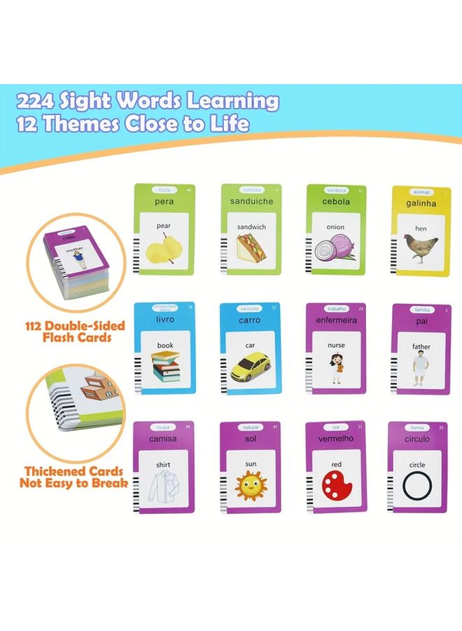 112 Cards 224 Words Portuguese English Bilingual Talking Flash Cards Learning Sensory Phonics Auditory Toy - Image 4